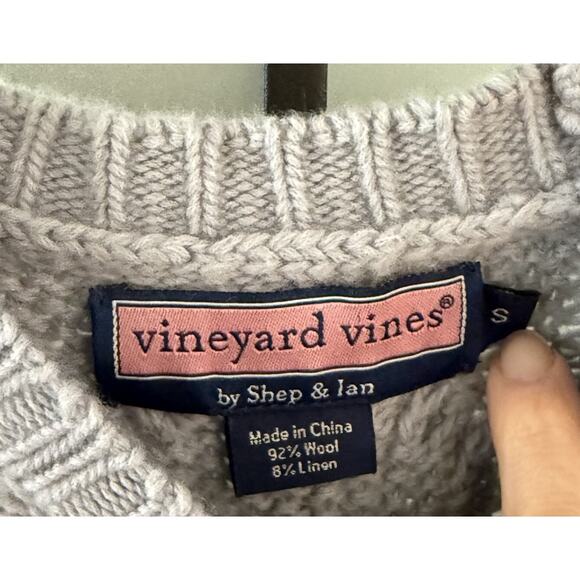 Vineyard Vines Sweater Mens Small Gray Wool Fisherman Aran Crew Pullover Unisex - Picture 10 of 11
